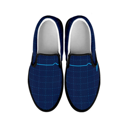 Heartbeat Electrocardiogram Print Black Slip On Shoes