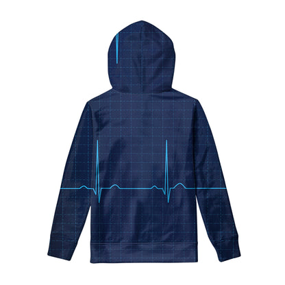 Heartbeat Electrocardiogram Print Pullover Hoodie