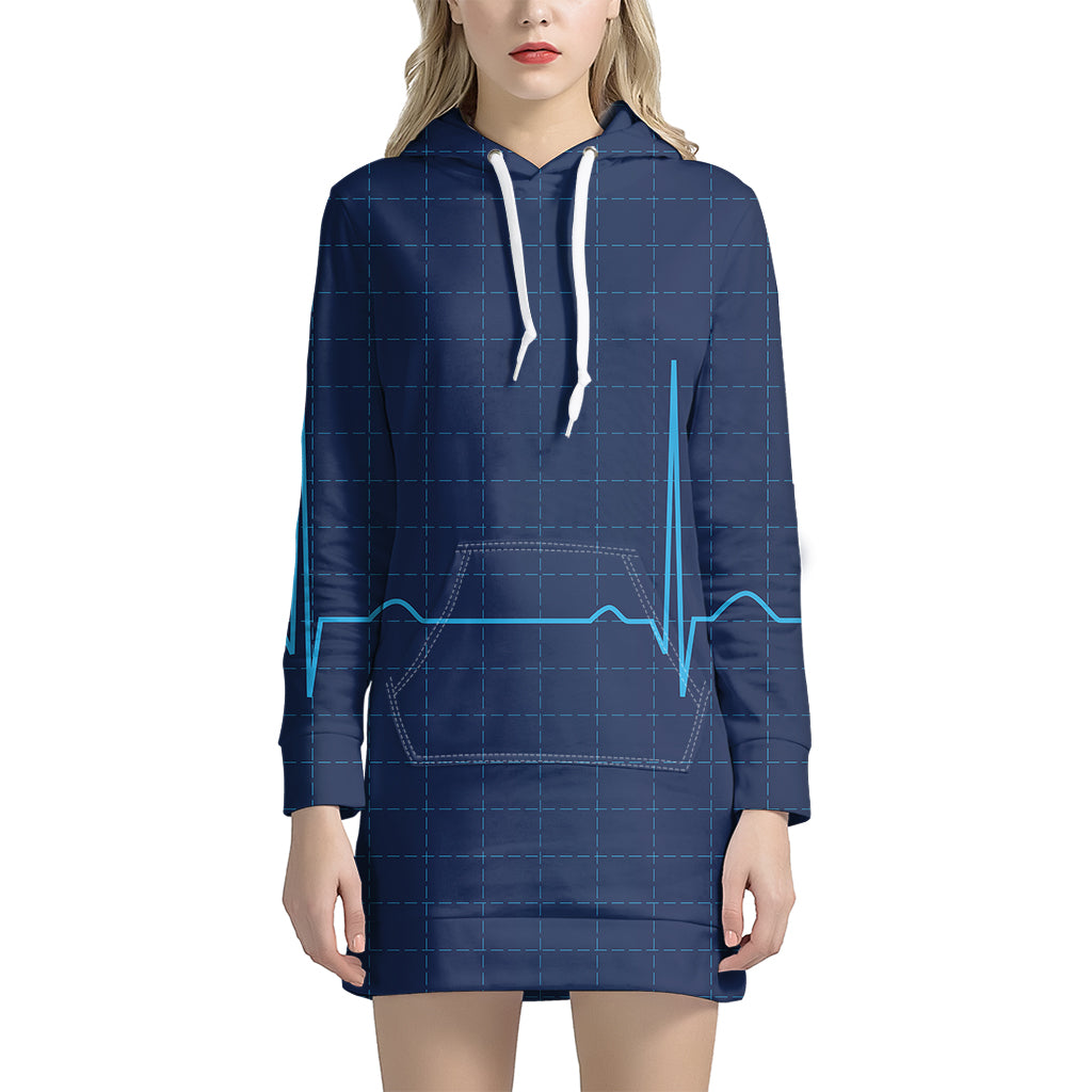 Heartbeat Electrocardiogram Print Pullover Hoodie Dress