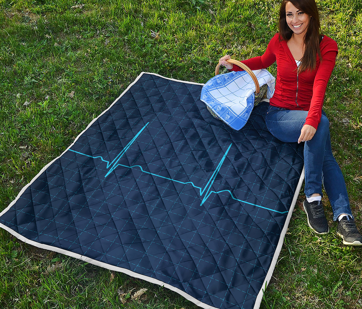 Heartbeat Electrocardiogram Print Quilt