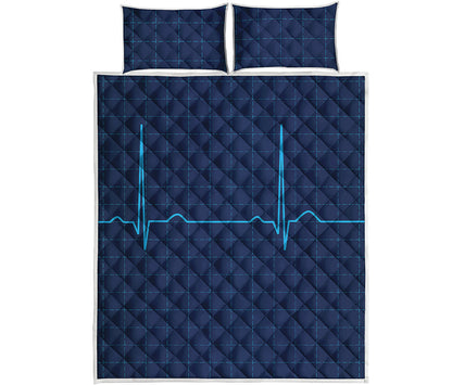 Heartbeat Electrocardiogram Print Quilt Bed Set