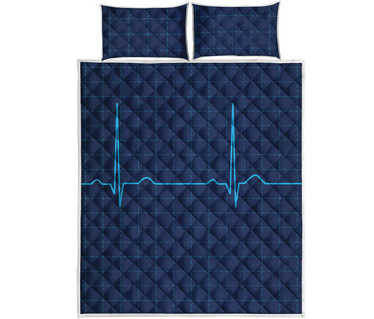 Heartbeat Electrocardiogram Print Quilt Bed Set