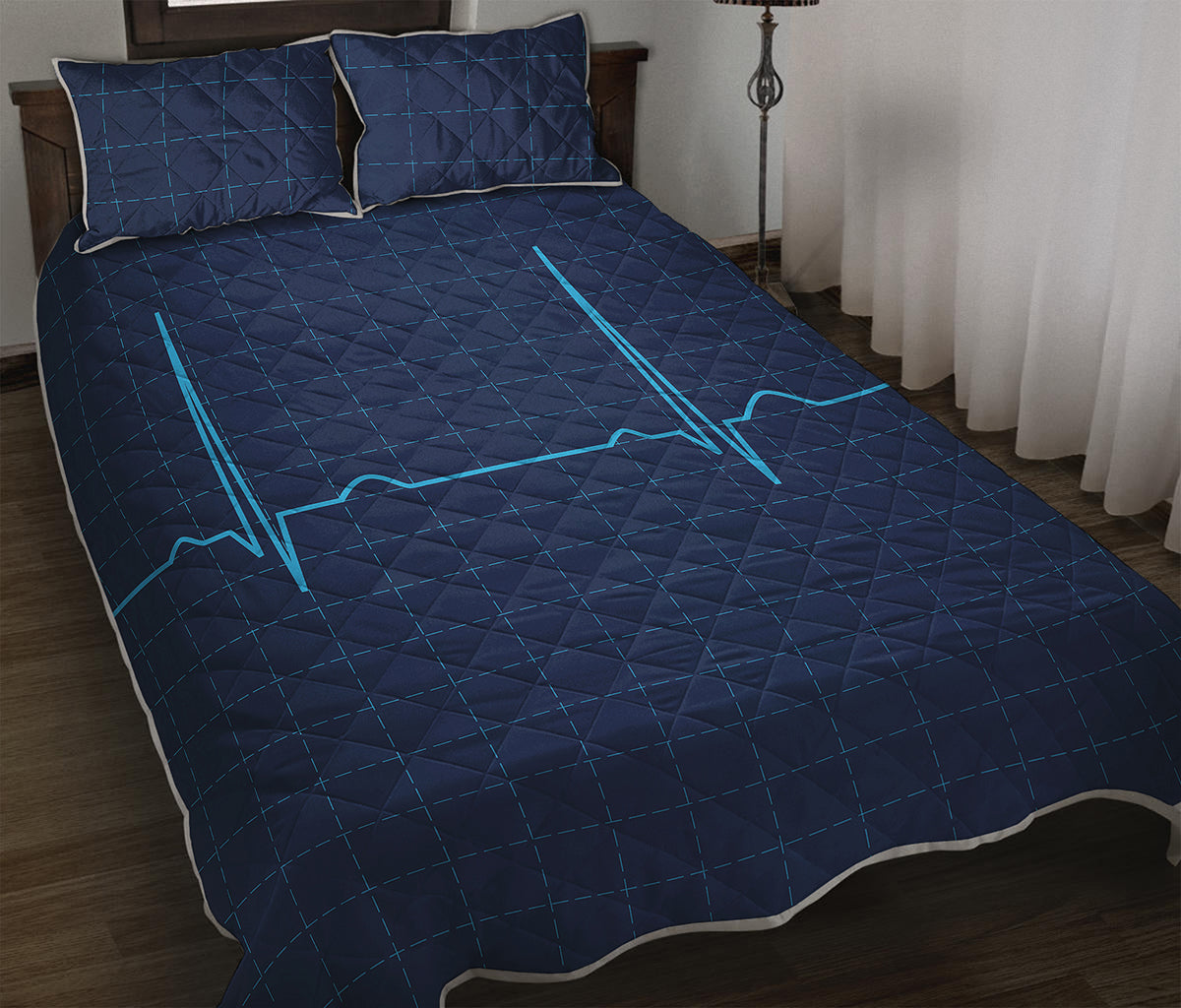 Heartbeat Electrocardiogram Print Quilt Bed Set