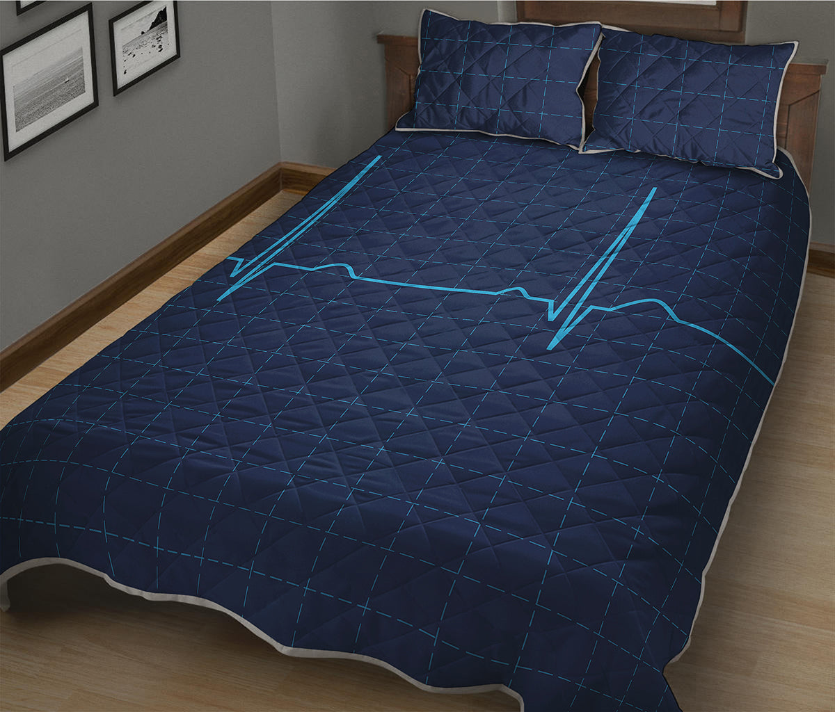 Heartbeat Electrocardiogram Print Quilt Bed Set