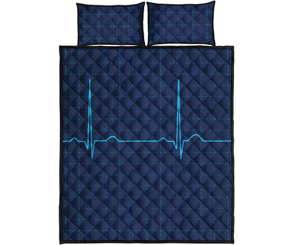 Heartbeat Electrocardiogram Print Quilt Bed Set