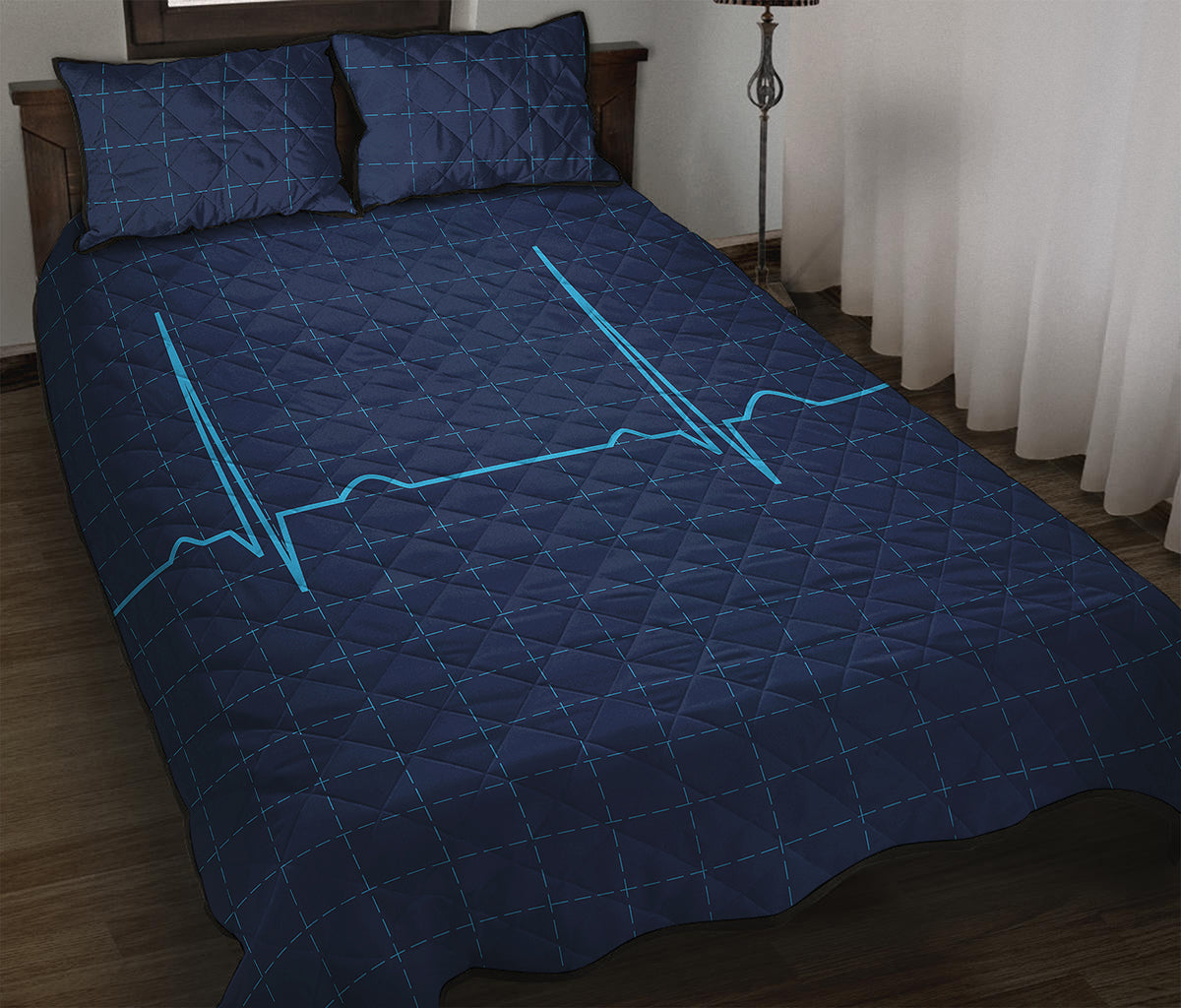 Heartbeat Electrocardiogram Print Quilt Bed Set