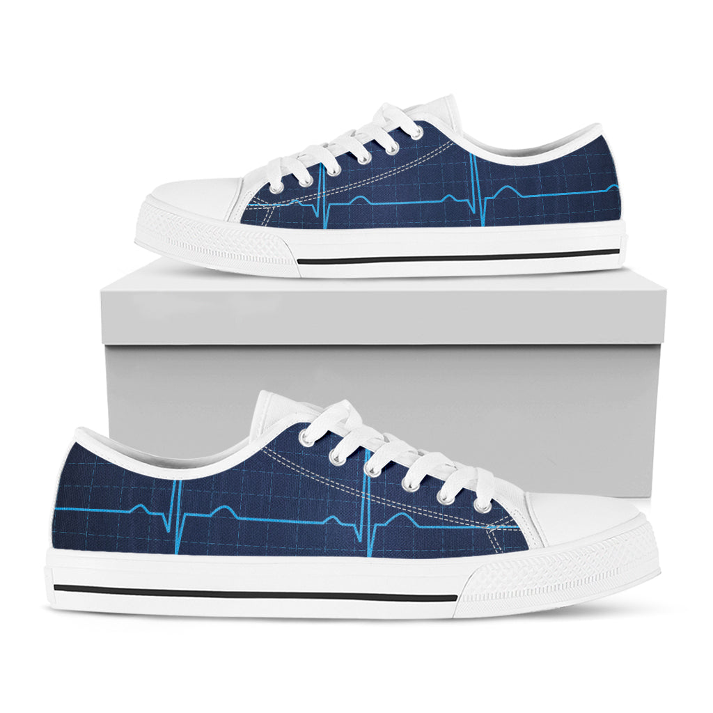 Heartbeat Electrocardiogram Print White Low Top Shoes