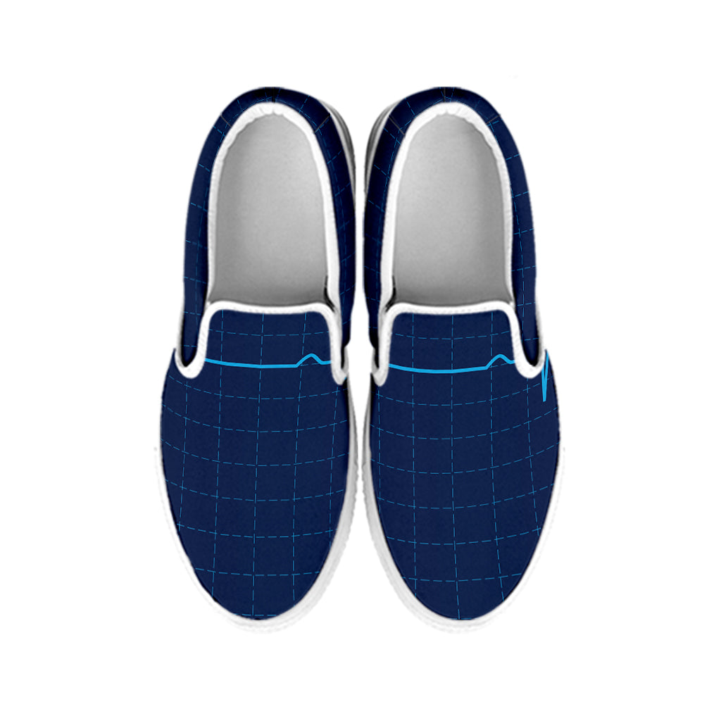 Heartbeat Electrocardiogram Print White Slip On Shoes