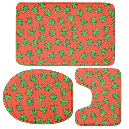 Hemp Leaf Pattern Print 3 Piece Bath Mat Set