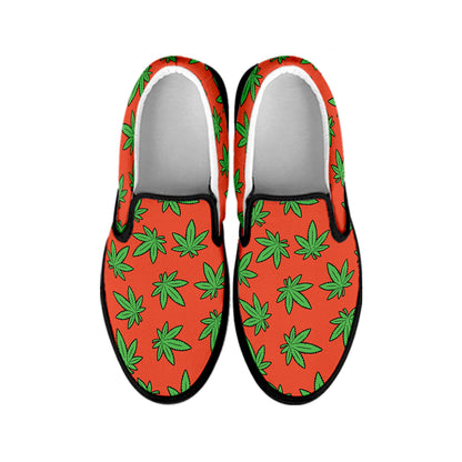 Hemp Leaf Pattern Print Black Slip On Shoes