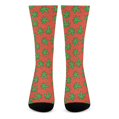 Hemp Leaf Pattern Print Crew Socks