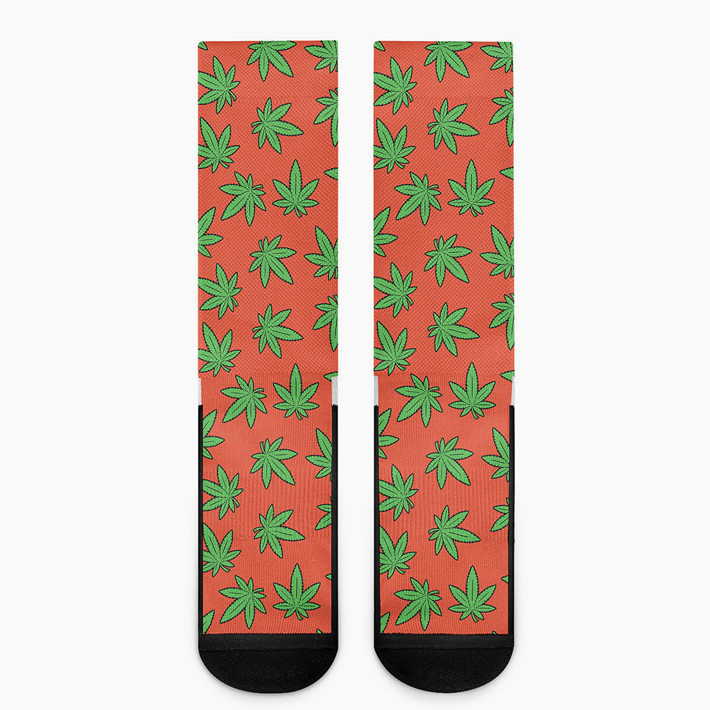 Hemp Leaf Pattern Print Crew Socks