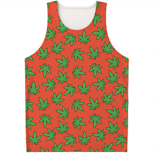 Hemp Leaf Pattern Print Men's Tank Top