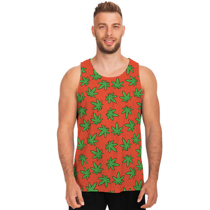 Hemp Leaf Pattern Print Men's Tank Top