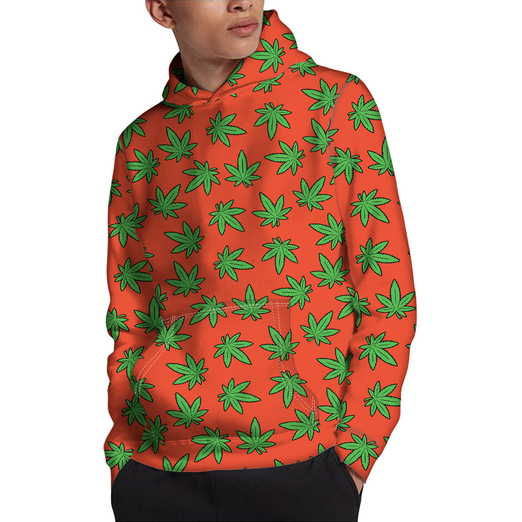 Hemp Leaf Pattern Print Pullover Hoodie