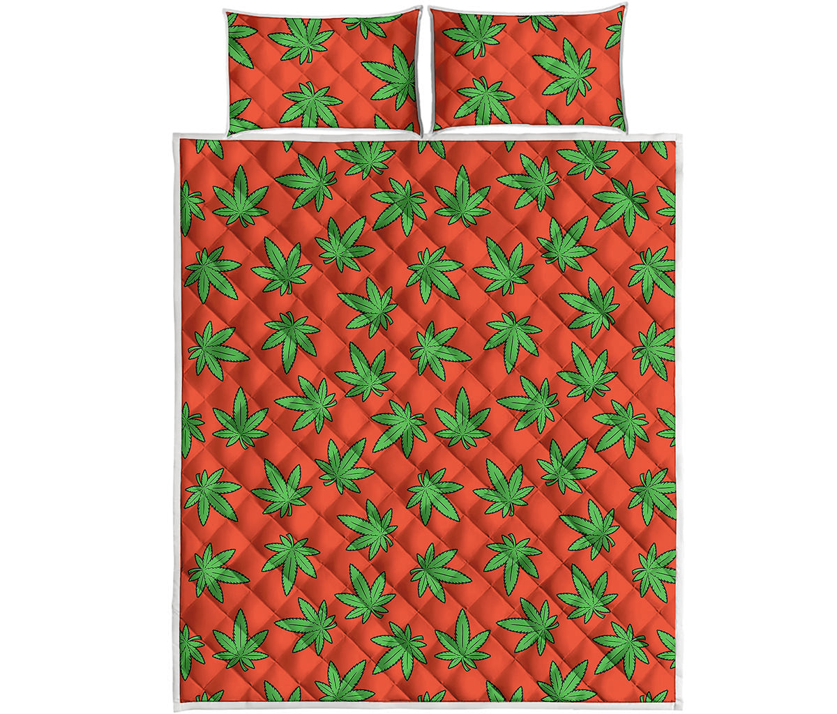 Hemp Leaf Pattern Print Quilt Bed Set