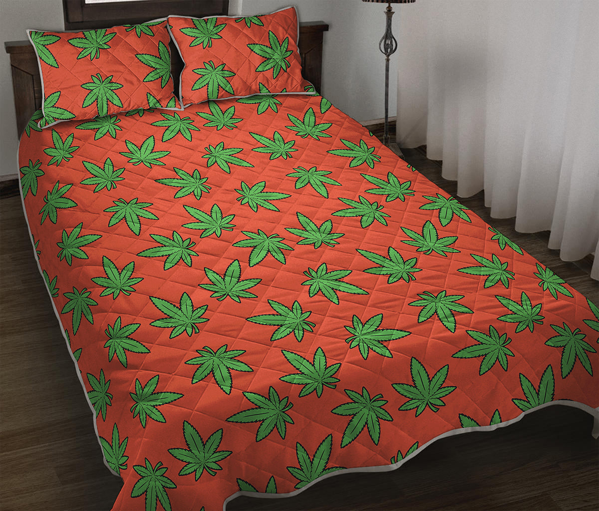 Hemp Leaf Pattern Print Quilt Bed Set