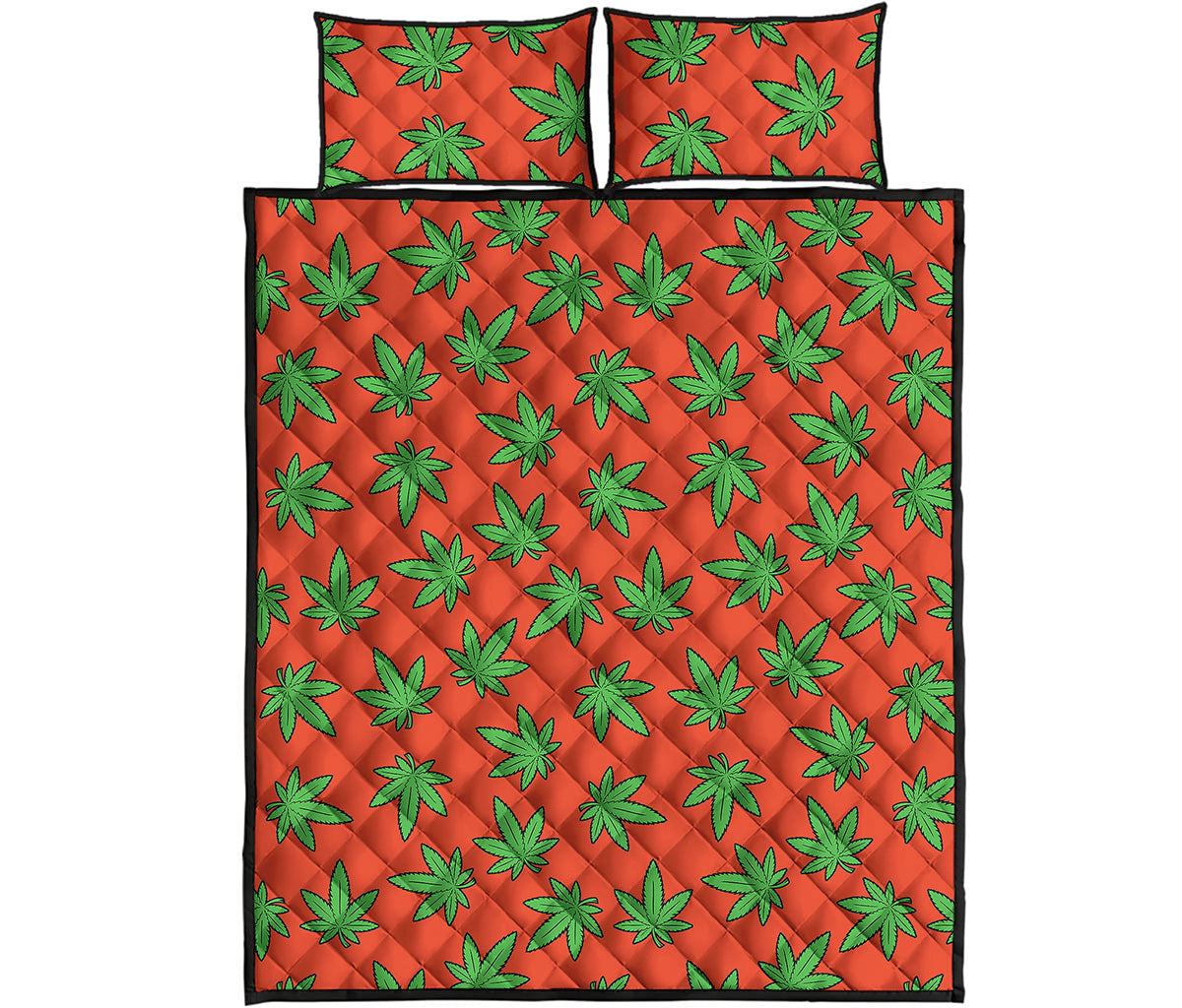 Hemp Leaf Pattern Print Quilt Bed Set