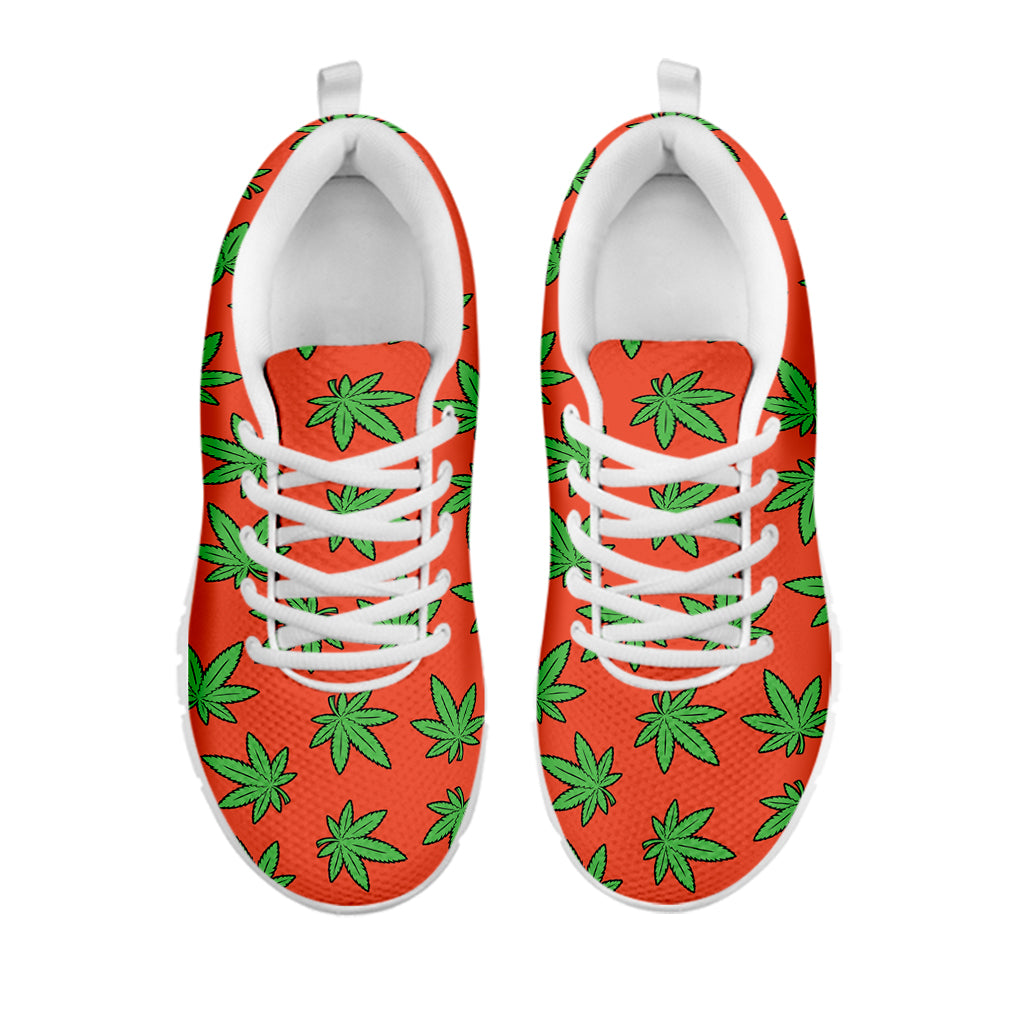 Hemp Leaf Pattern Print White Sneakers