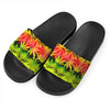 Hemp Leaf Reggae Pattern Print Black Slide Sandals