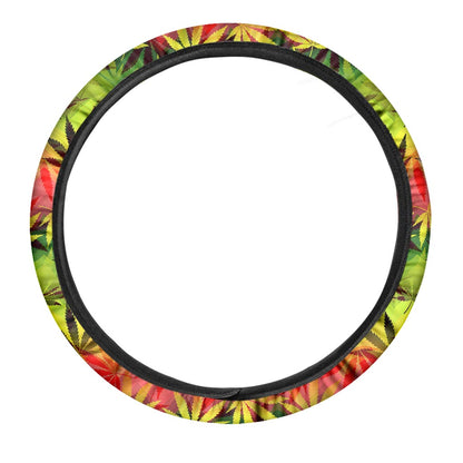 Hemp Leaf Reggae Pattern Print Car Steering Wheel Cover