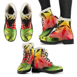 Hemp Leaf Reggae Pattern Print Comfy Boots GearFrost