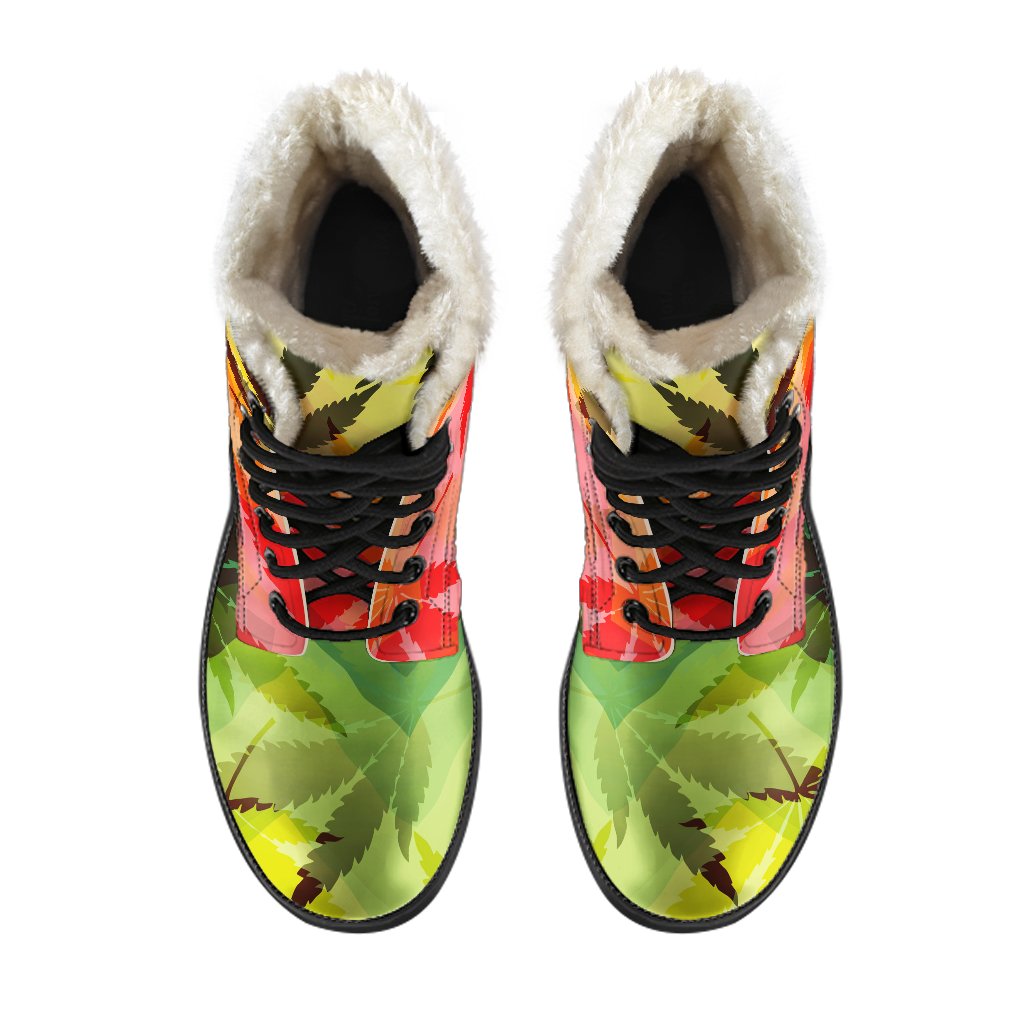 Hemp Leaf Reggae Pattern Print Comfy Boots GearFrost