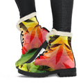 Hemp Leaf Reggae Pattern Print Faux Fur Leather Boots