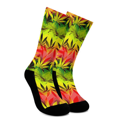 Hemp Leaf Reggae Pattern Print Crew Socks