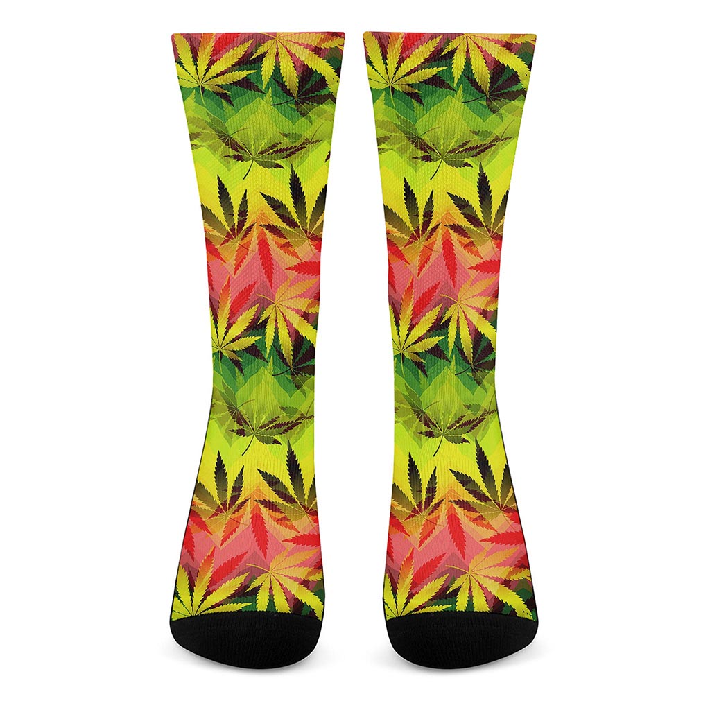 Hemp Leaf Reggae Pattern Print Crew Socks