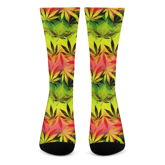 Hemp Leaf Reggae Pattern Print Crew Socks