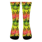 Hemp Leaf Reggae Pattern Print Crew Socks