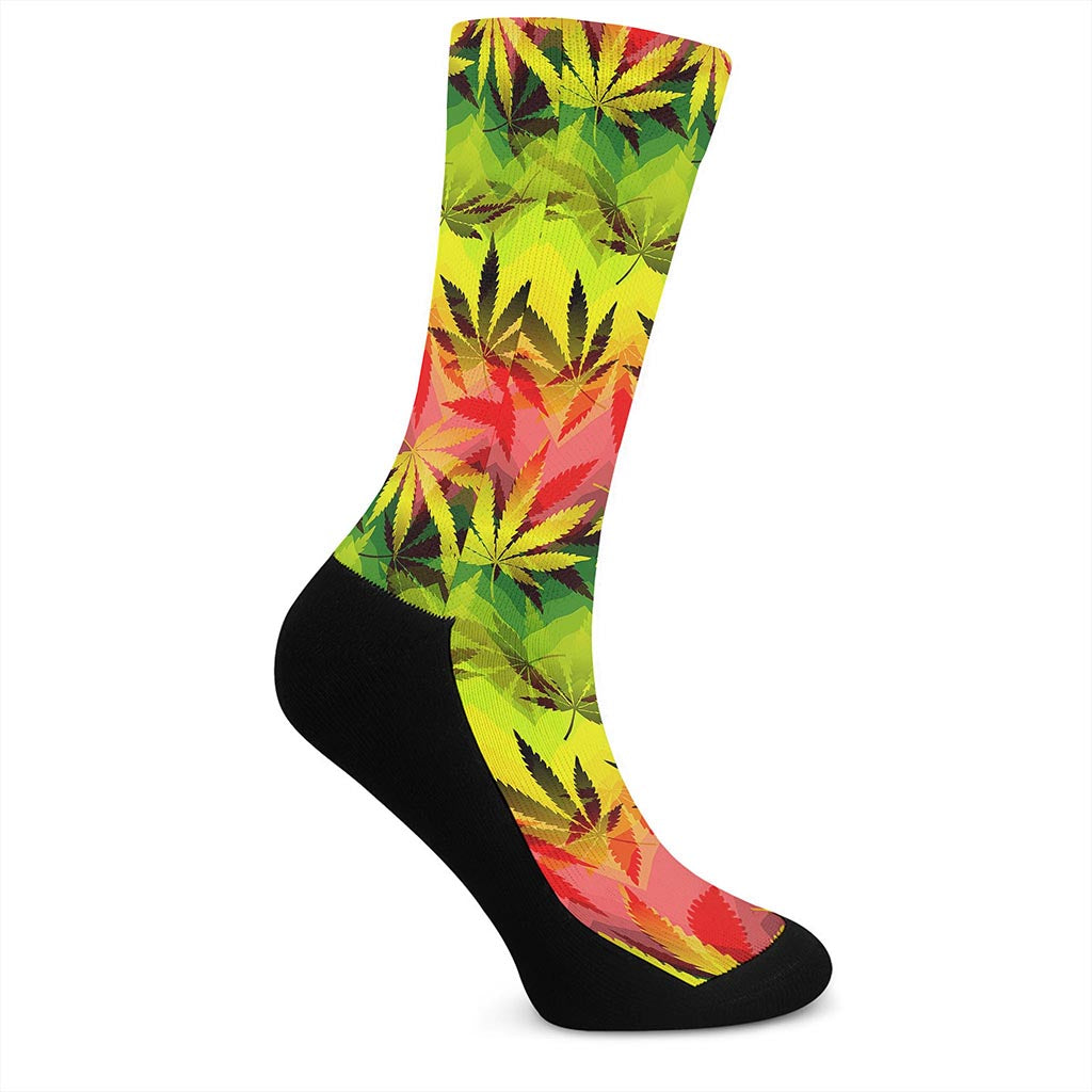 Hemp Leaf Reggae Pattern Print Crew Socks