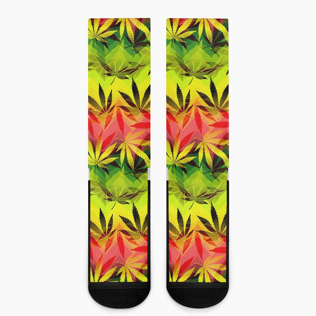 Hemp Leaf Reggae Pattern Print Crew Socks