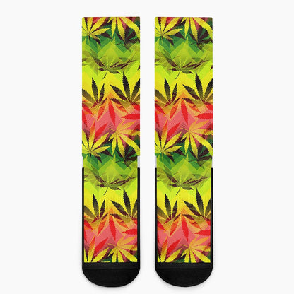 Hemp Leaf Reggae Pattern Print Crew Socks