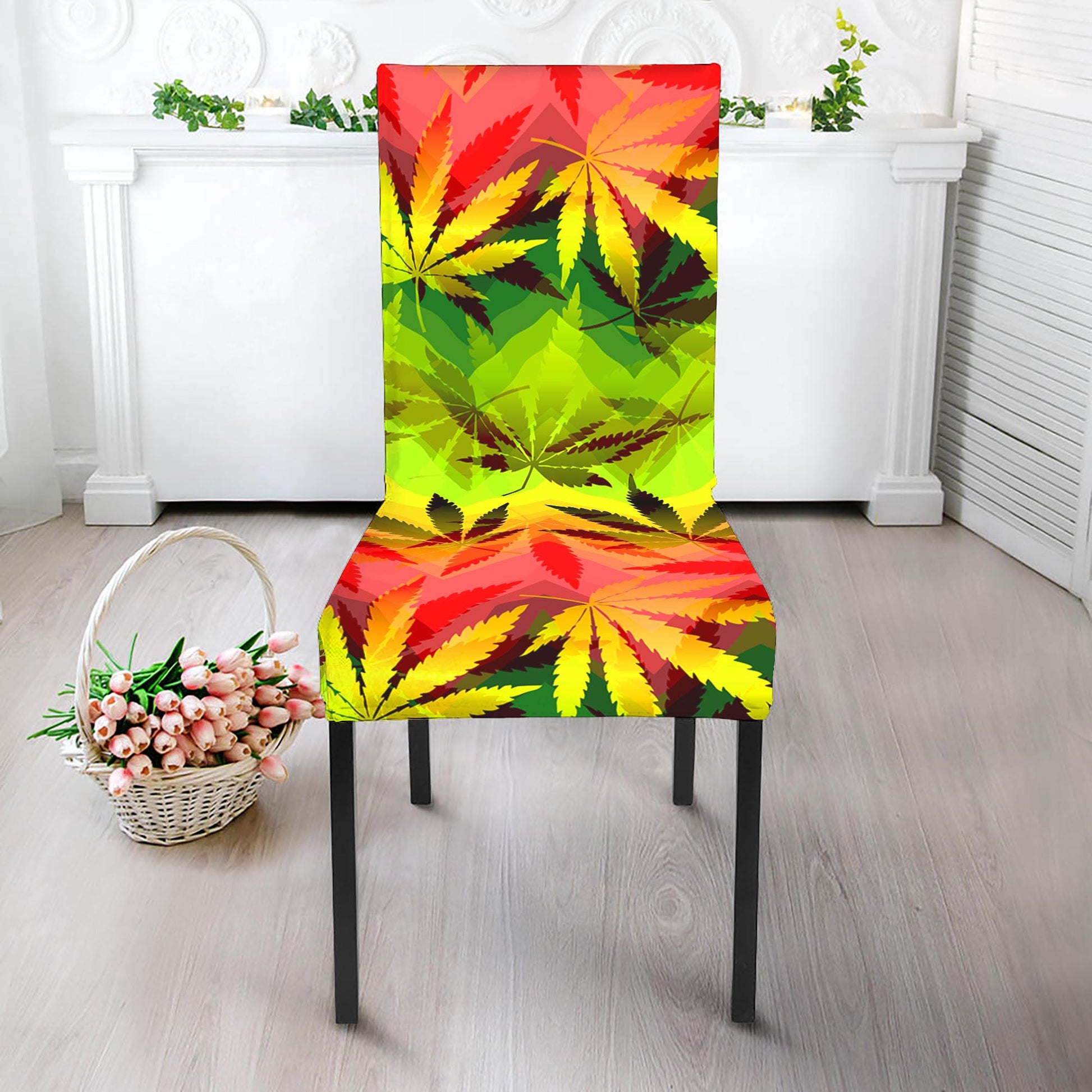 Hemp Leaf Reggae Pattern Print Dining Chair Slipcover