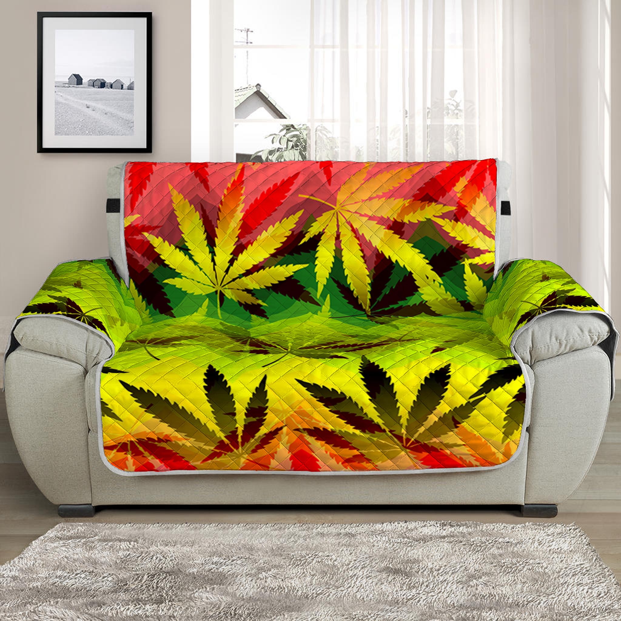 Hemp Leaf Reggae Pattern Print Half Sofa Protector