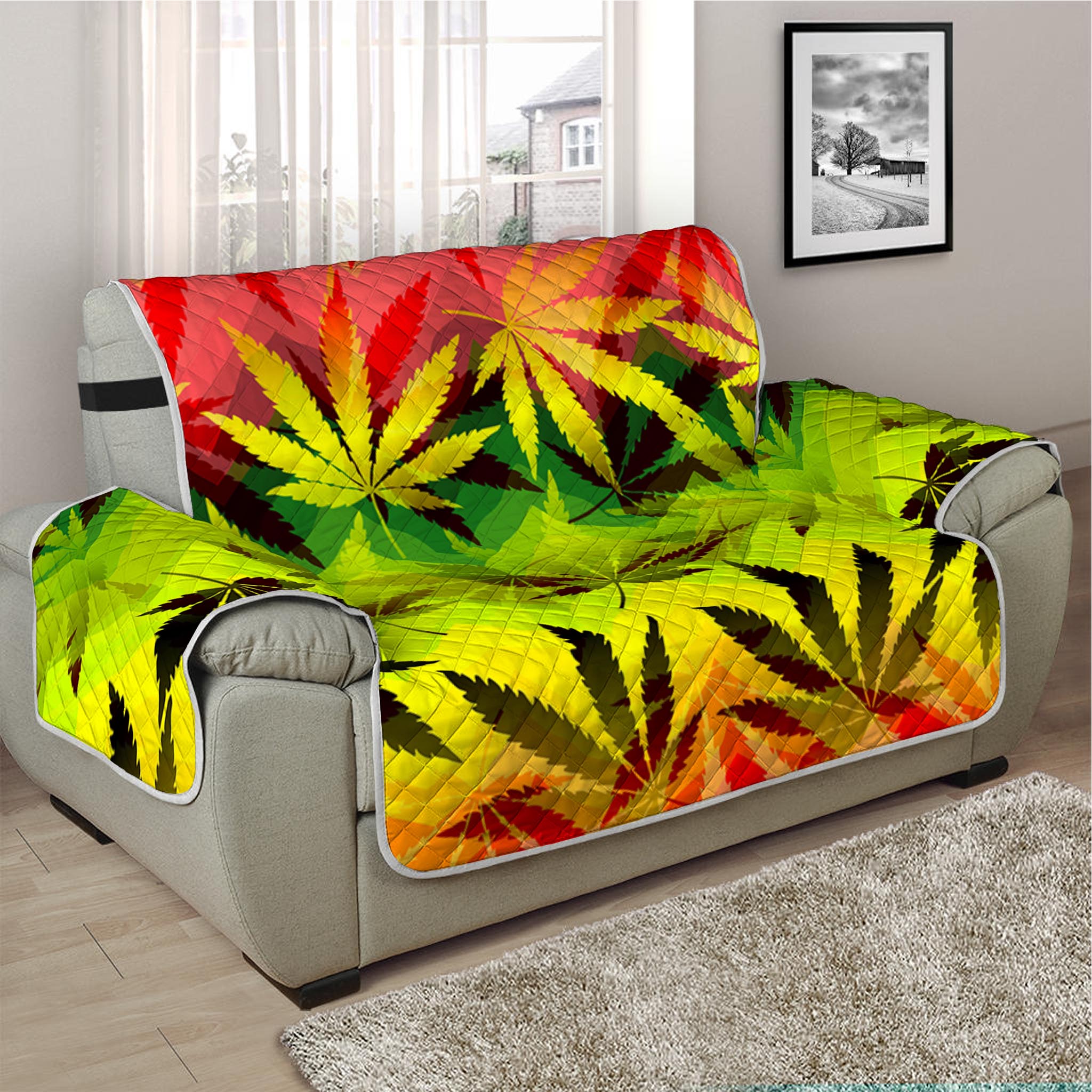 Hemp Leaf Reggae Pattern Print Half Sofa Protector