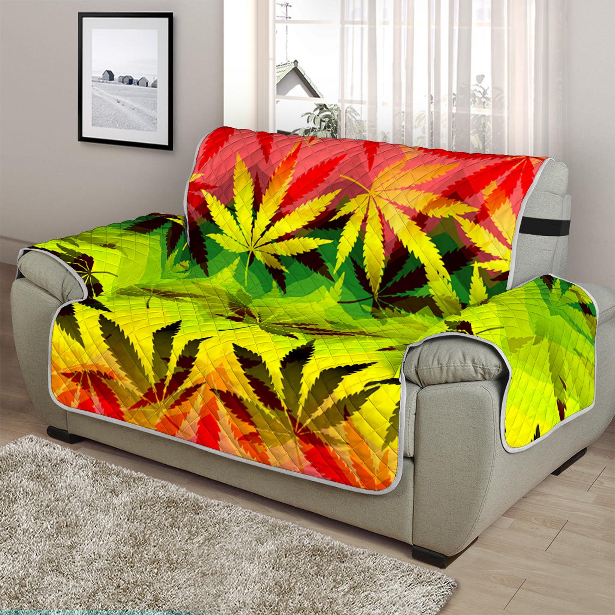 Hemp Leaf Reggae Pattern Print Half Sofa Protector