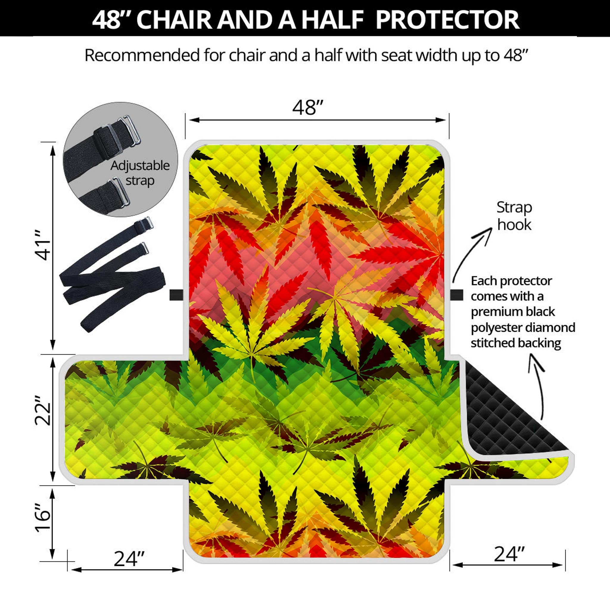 Hemp Leaf Reggae Pattern Print Half Sofa Protector