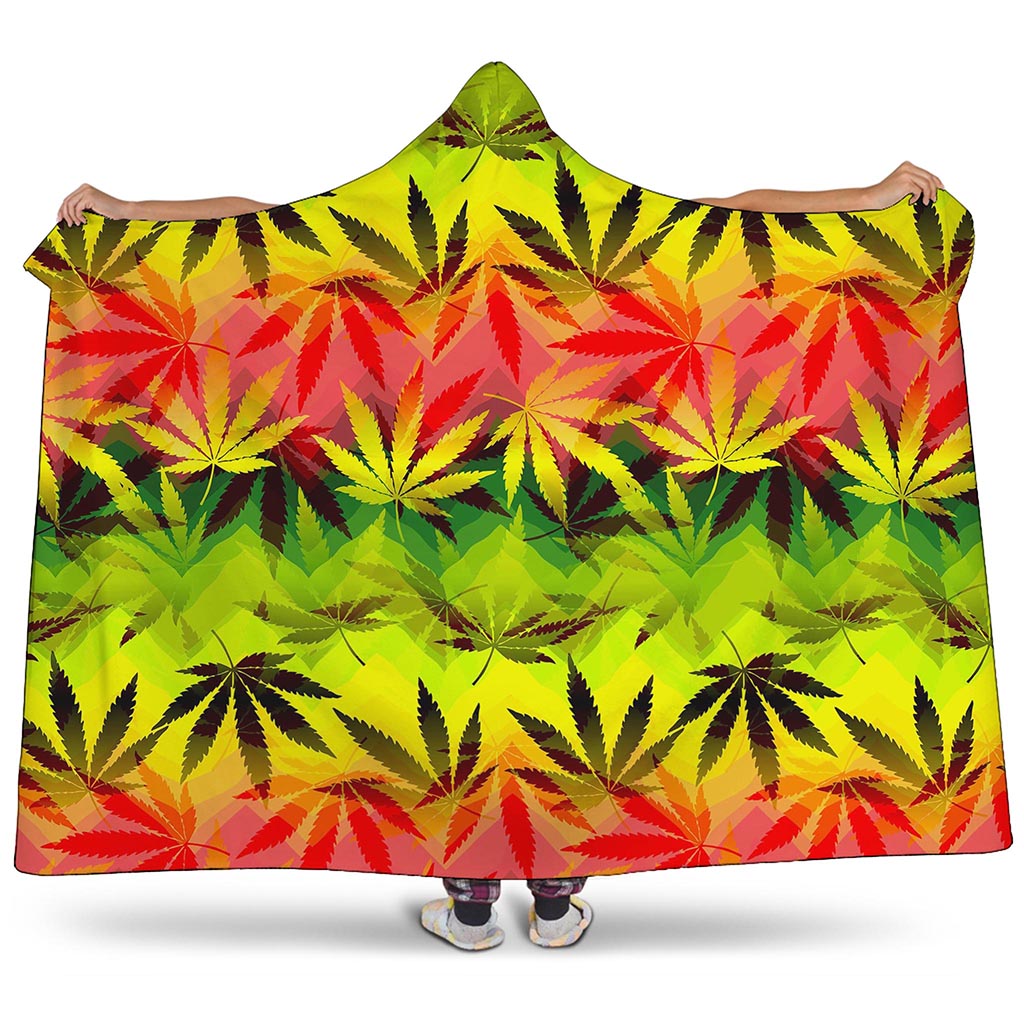 Hemp Leaf Reggae Pattern Print Hooded Blanket