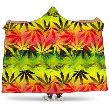 Hemp Leaf Reggae Pattern Print Hooded Blanket