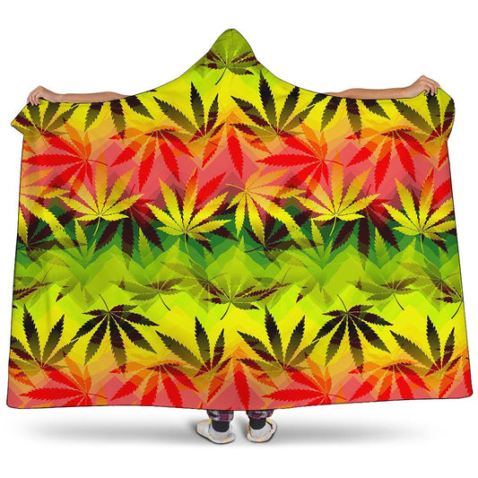 Hemp Leaf Reggae Pattern Print Hooded Blanket