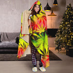 Hemp Leaf Reggae Pattern Print Hooded Blanket