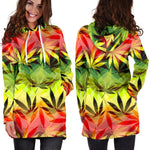 Hemp Leaf Reggae Pattern Print Hoodie Dress GearFrost