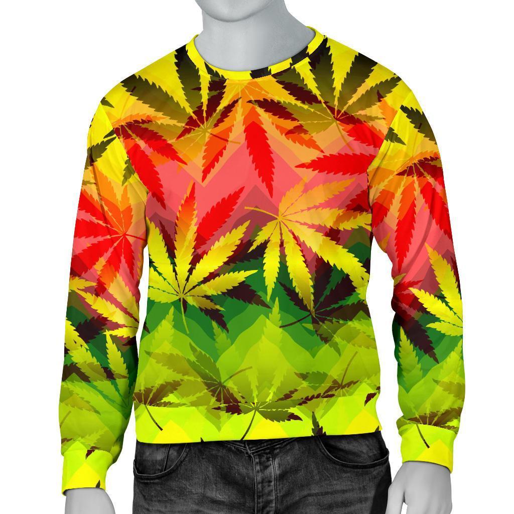 Hemp Leaf Reggae Pattern Print Men's Crewneck Sweatshirt GearFrost