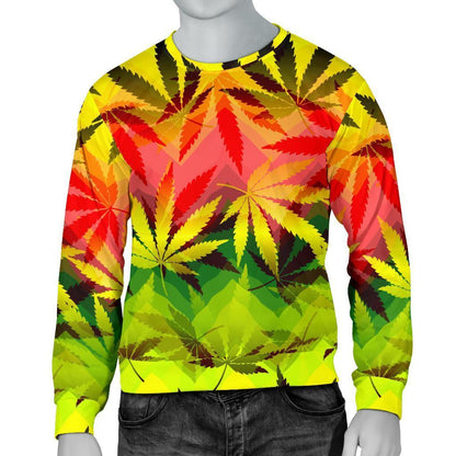Hemp Leaf Reggae Pattern Print Men's Crewneck Sweatshirt GearFrost