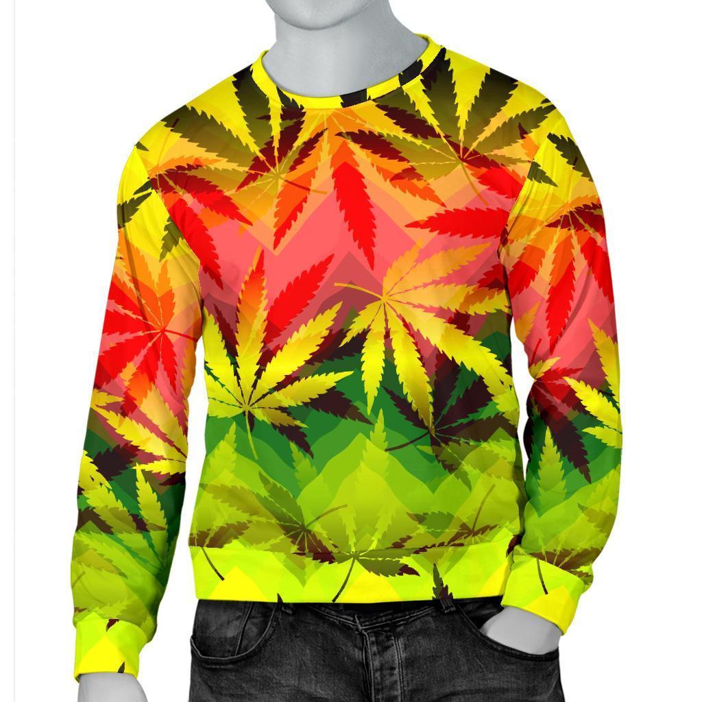 Hemp Leaf Reggae Pattern Print Men's Crewneck Sweatshirt GearFrost