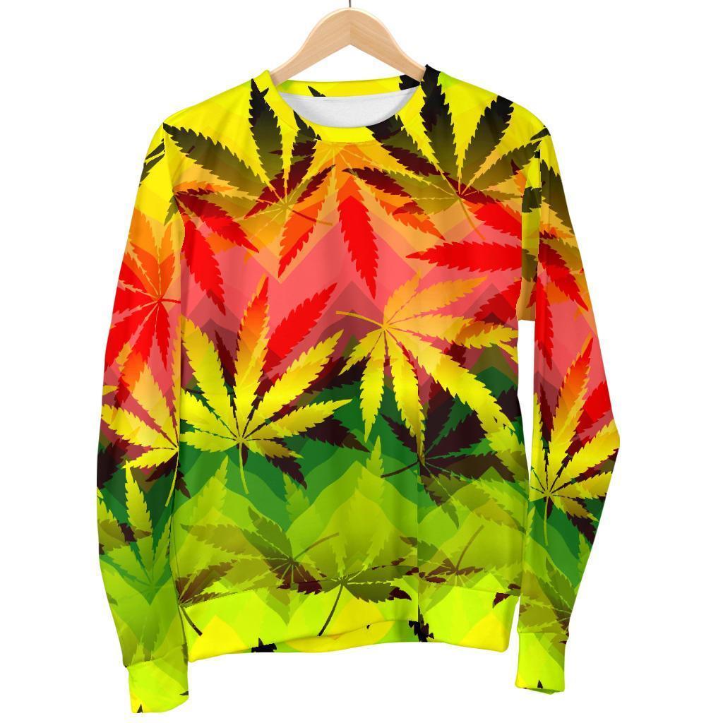 Hemp Leaf Reggae Pattern Print Men's Crewneck Sweatshirt GearFrost