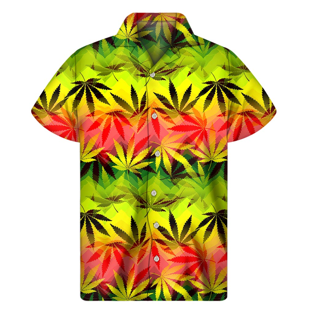 Hemp Leaf Reggae Pattern Print Men's Short Sleeve Shirt
